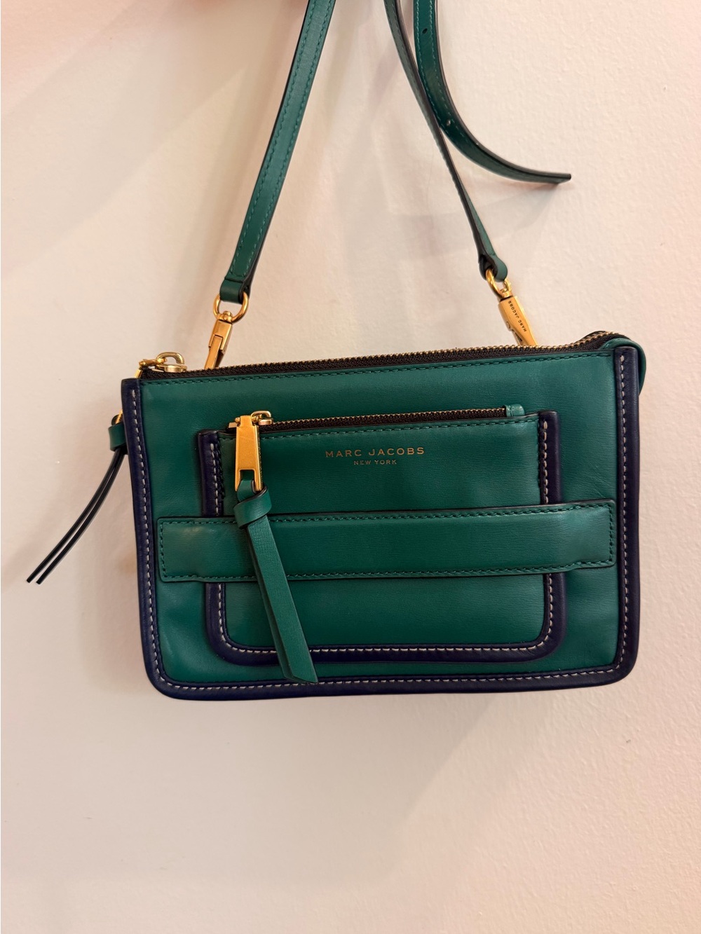 Marc Jacobs Teal and Navy Leather Crossbody Bag with Gold Hardware
